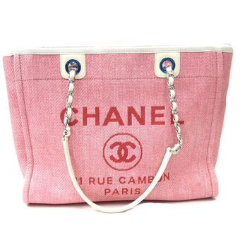 CHANEL シャネル カンボンライン コピー CH-BAG015 ドーヴィルライン ストロー トートバッグ ピンク ココマーク キャンバス ハンドバッグ